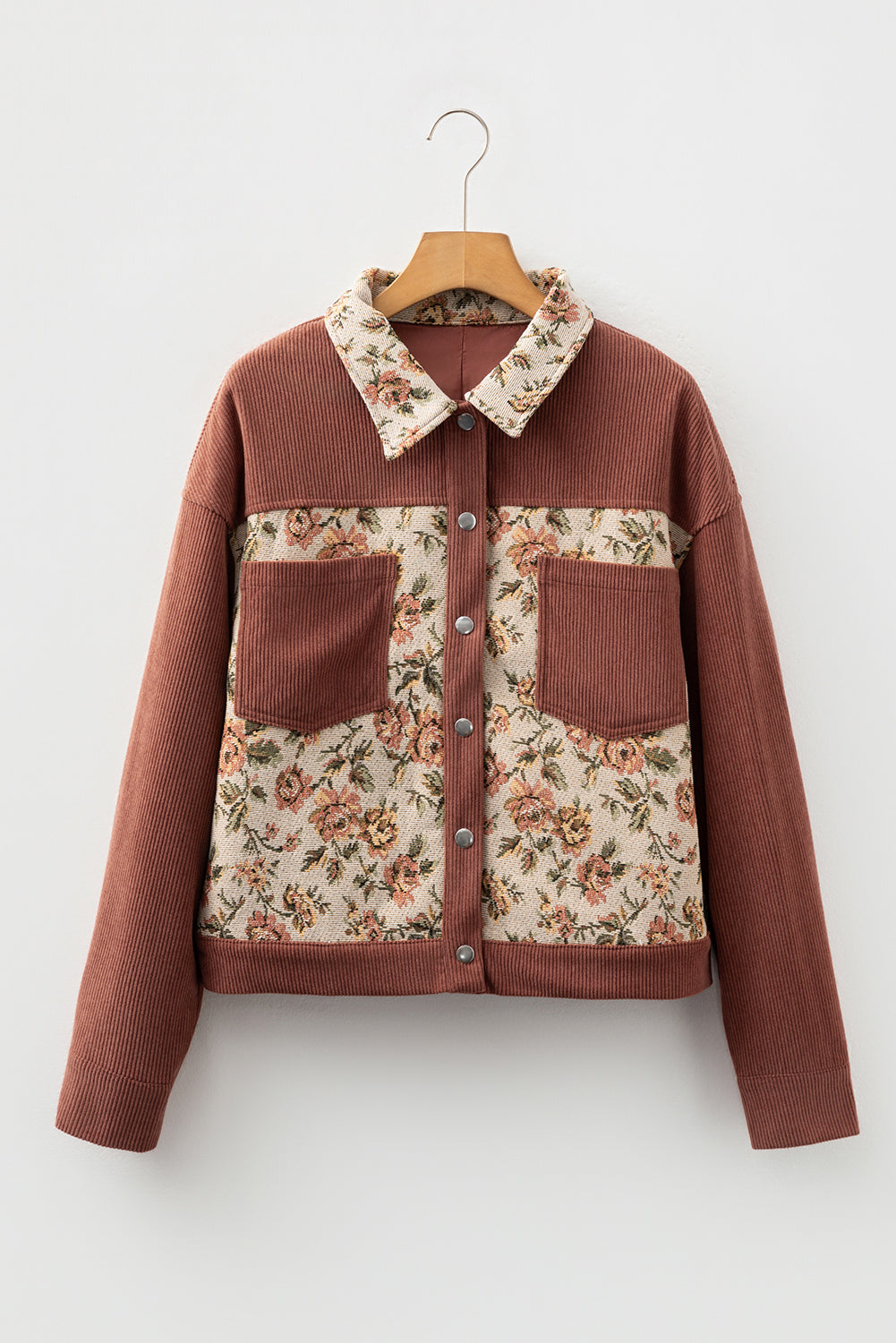 Sage Green Ribbed Retro Floral Patchwork Jacket