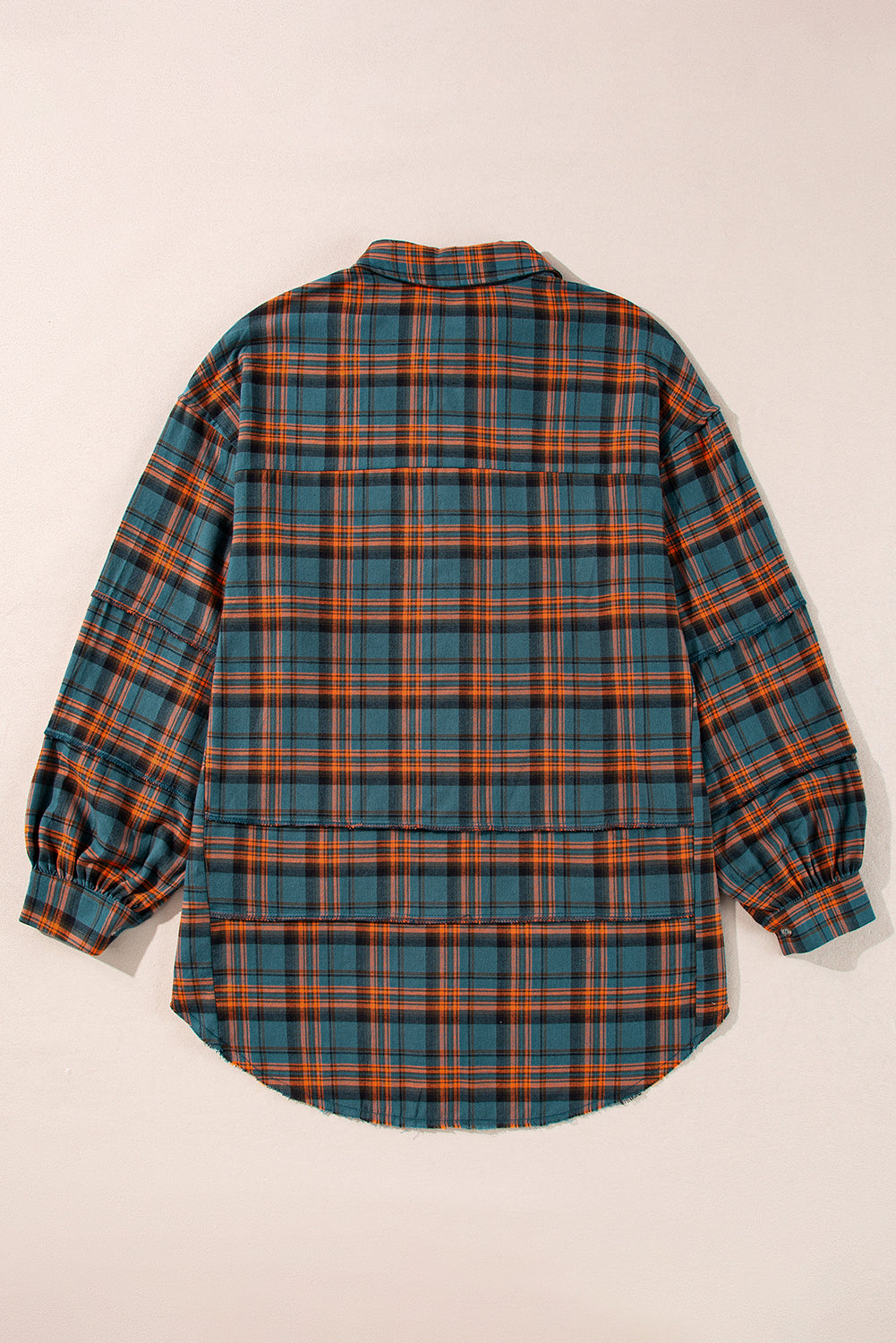 Red Plaid Long Sleeve Distressed Hem Shirt Shacket