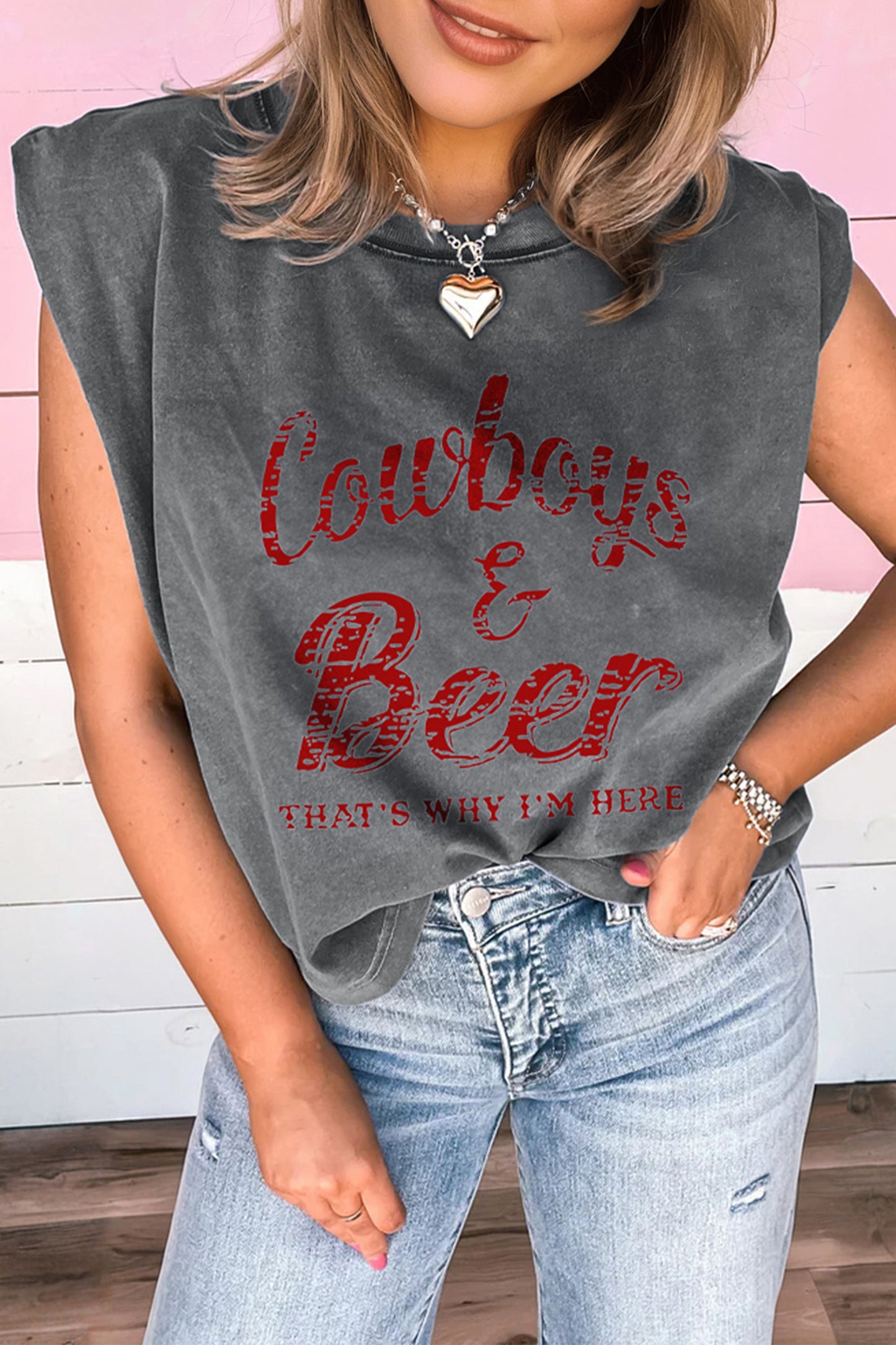 Smoke Gray COWGIRLS DONT CRY Western Graphic Mineral Wash Tank Top