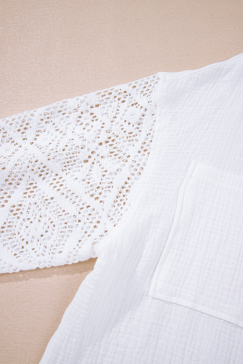 White Cotton Gauze Lace Patchwork Long Sleeve Shirt