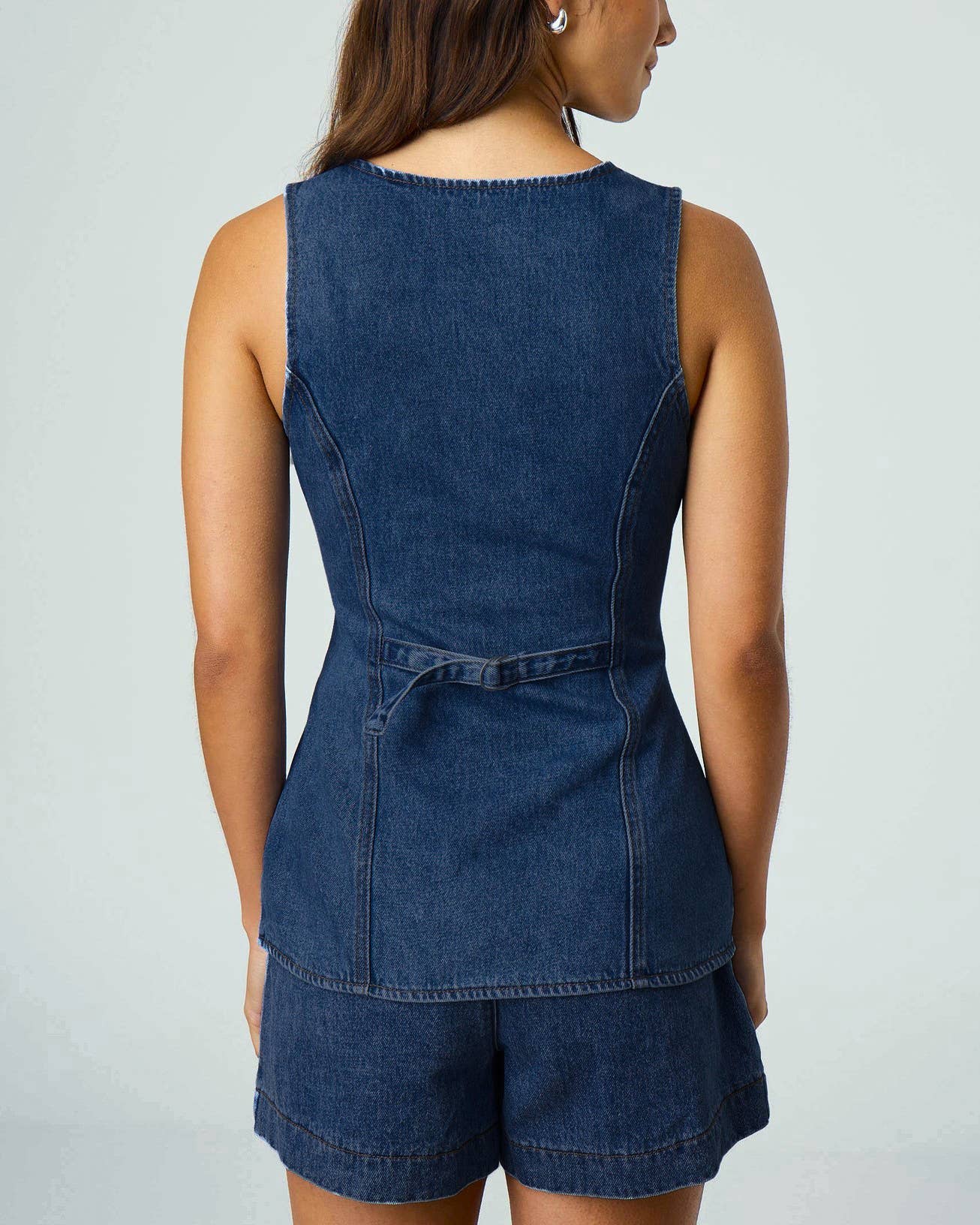 Trendy Effortlessly Denim V-Neck Vest And Shorts Set