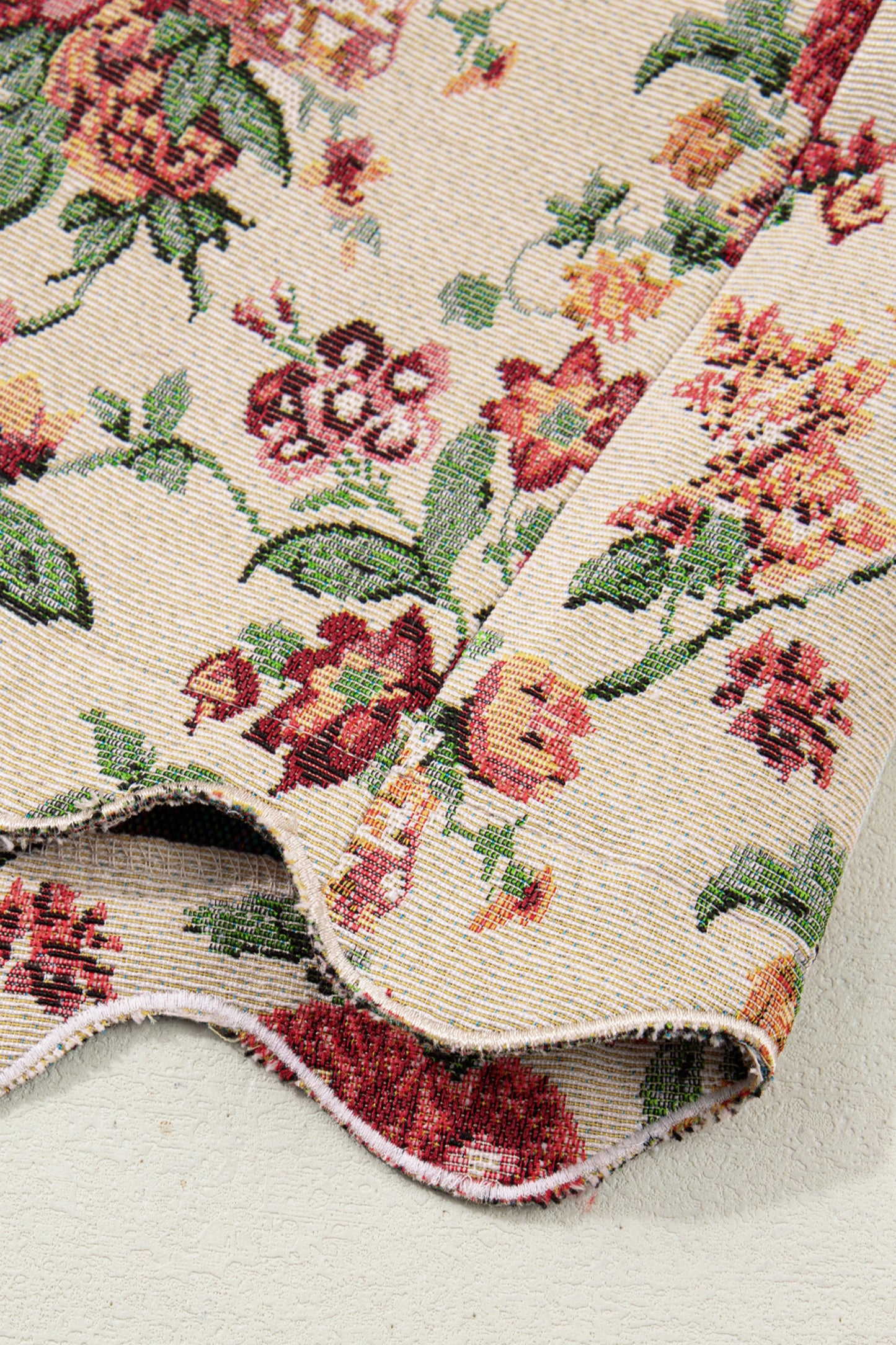 Apricot Buttoned Front Scalloped Trim Mini Jacquard Floral Skirt