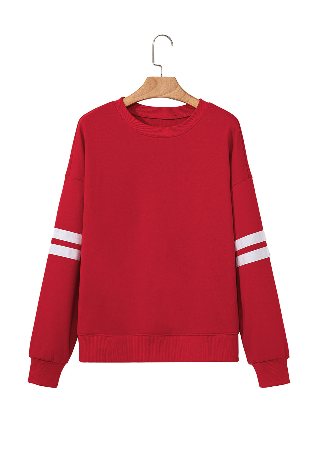Evergreen Preppy Striped Sleeve Loose Sweatshirt