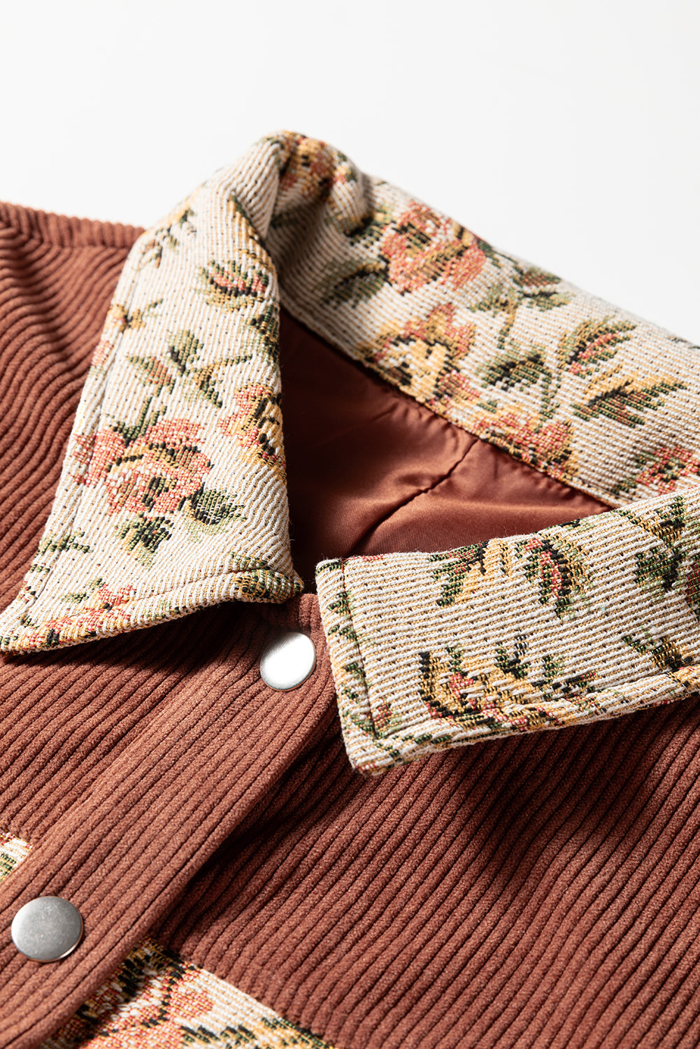 Sage Green Ribbed Retro Floral Patchwork Jacket