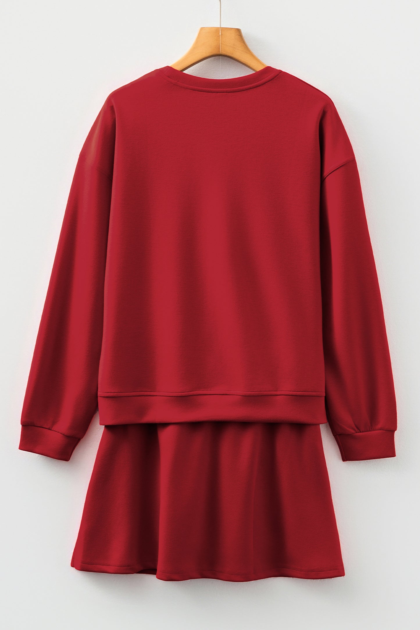 Jet Stream Solid Color Drop Shoulder Pullover Drawstring Mini Skirt Set