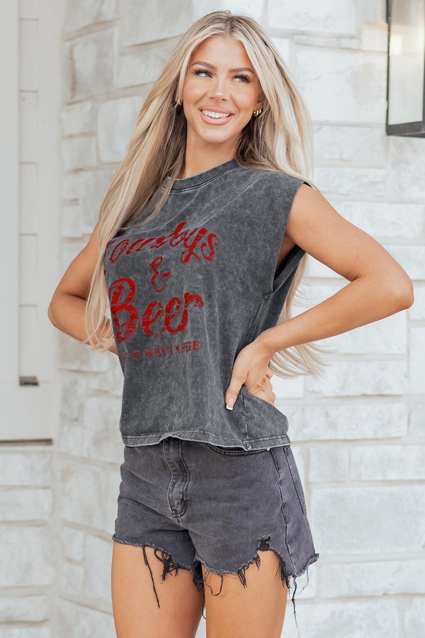 Smoke Gray COWGIRLS DONT CRY Western Graphic Mineral Wash Tank Top