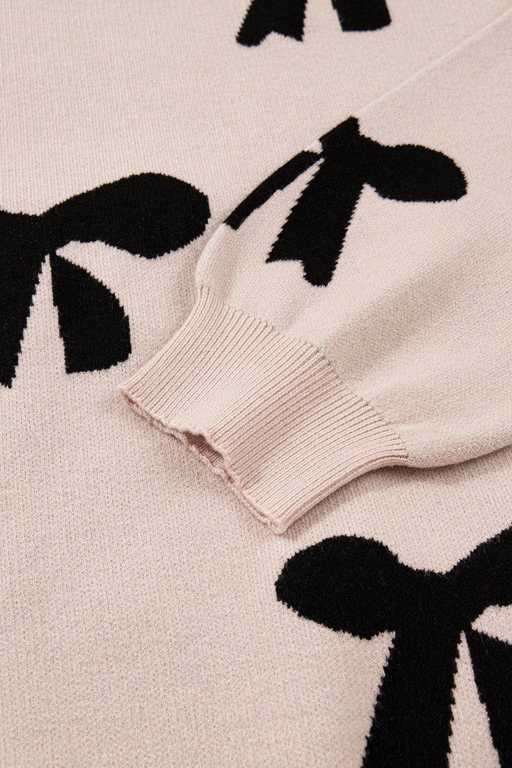 Blackish Green Pearl Embellished Bow Pattern Loose Sweater