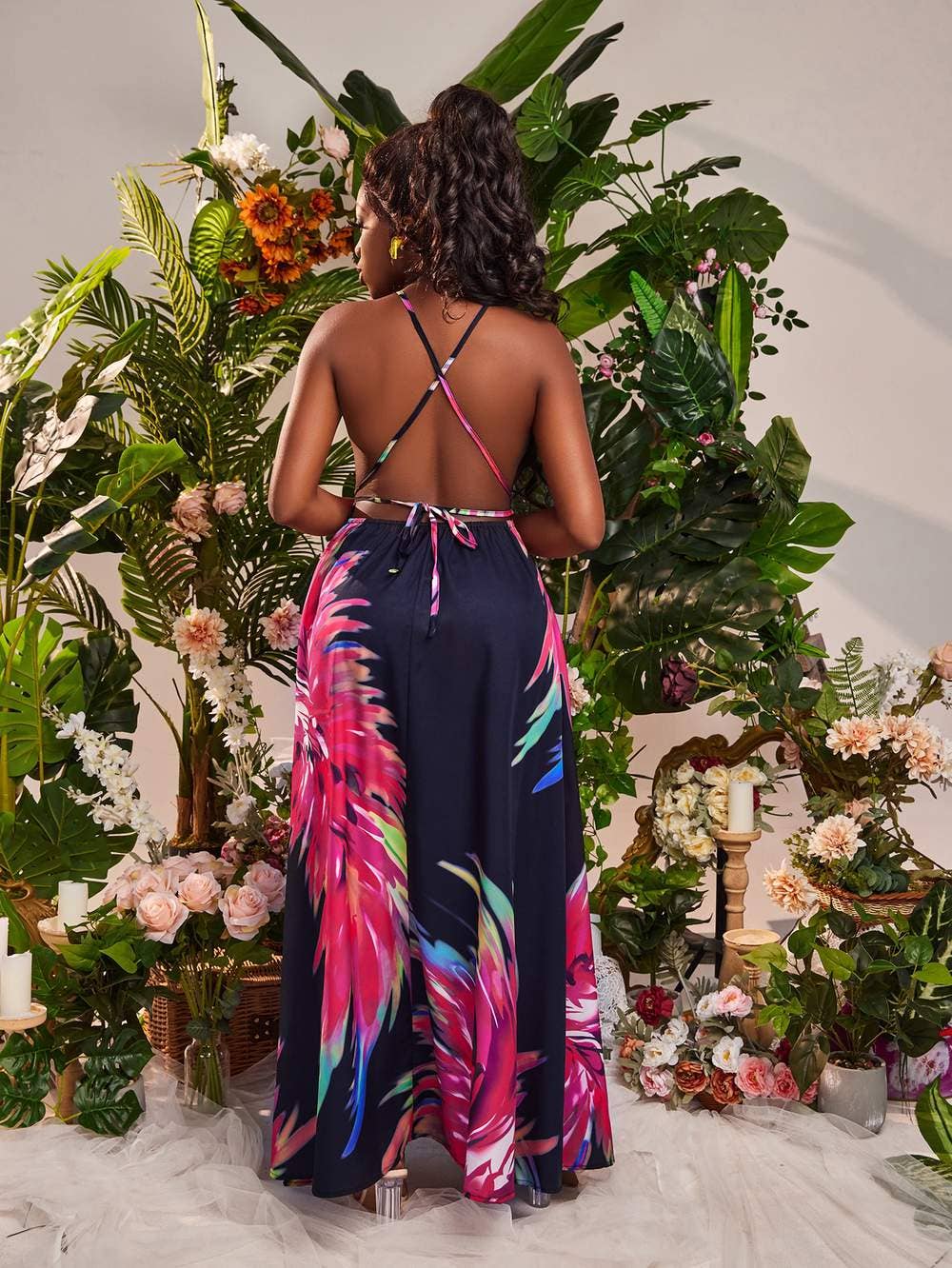 Sxy tropical print backless dress