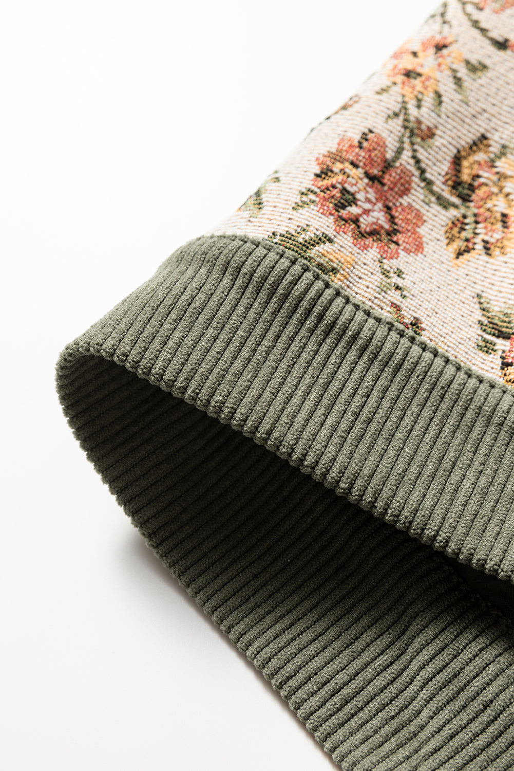Sage Green Ribbed Retro Floral Patchwork Jacket