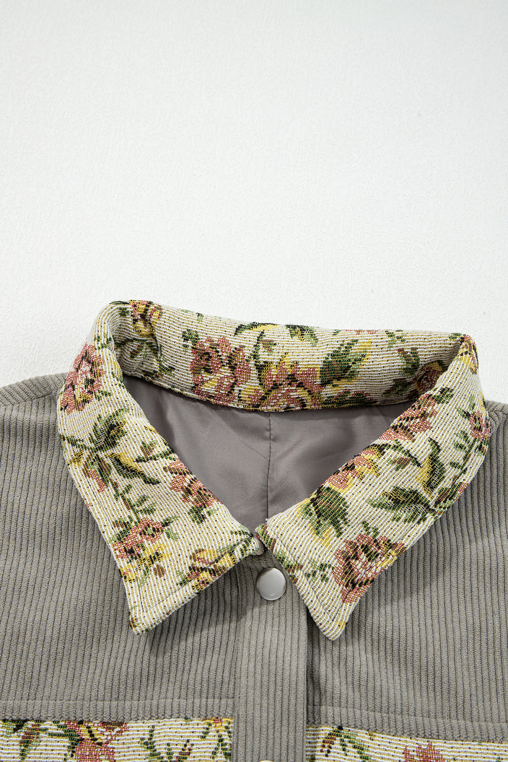 Sage Green Ribbed Retro Floral Patchwork Jacket