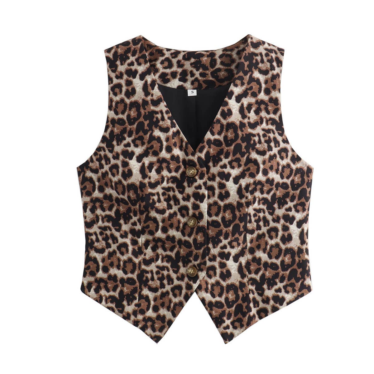 Stylish V-Neck Buttoned Leopard Print Vest Top
