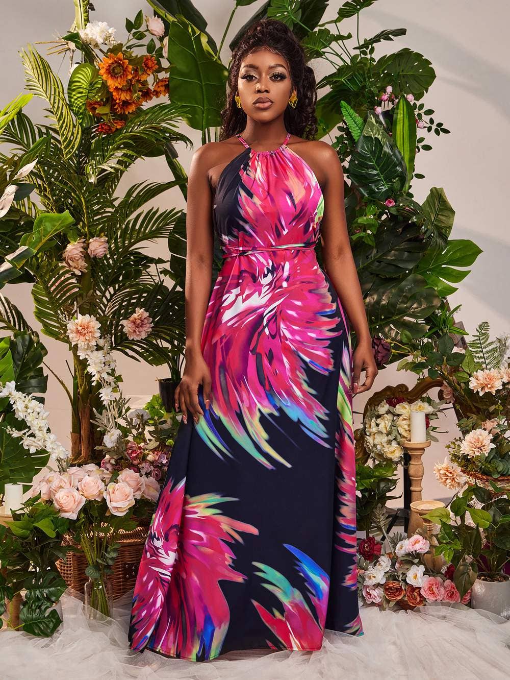 Sxy tropical print backless dress