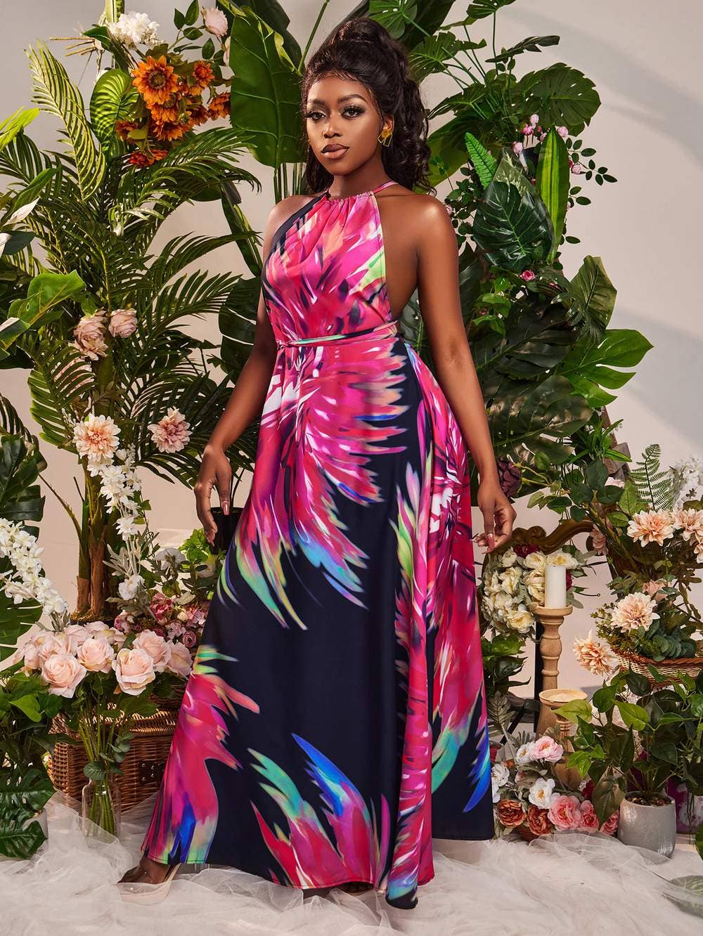 Sxy tropical print backless dress