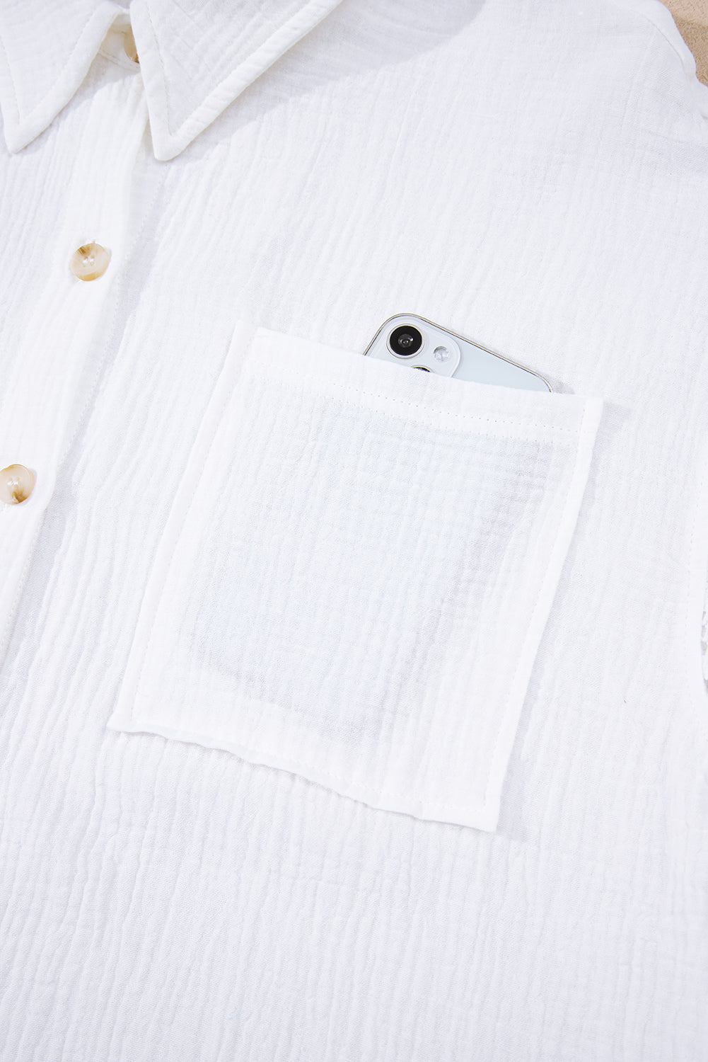 White Cotton Gauze Lace Patchwork Long Sleeve Shirt