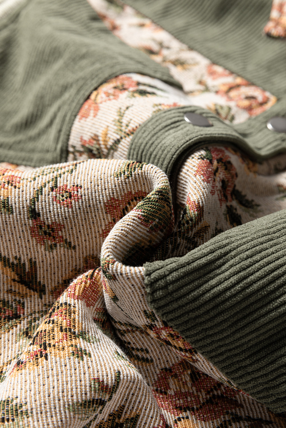 Sage Green Ribbed Retro Floral Patchwork Jacket