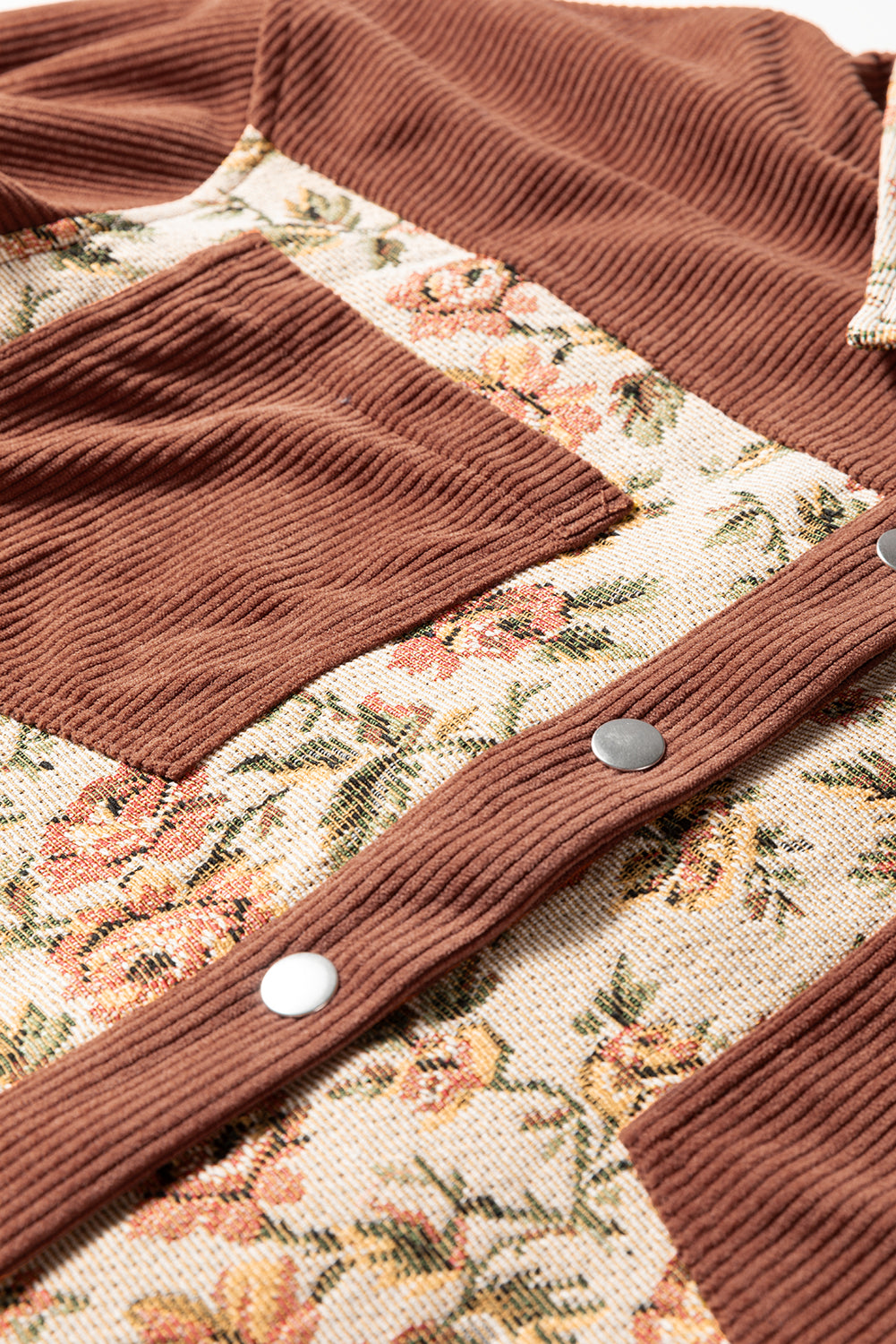 Sage Green Ribbed Retro Floral Patchwork Jacket