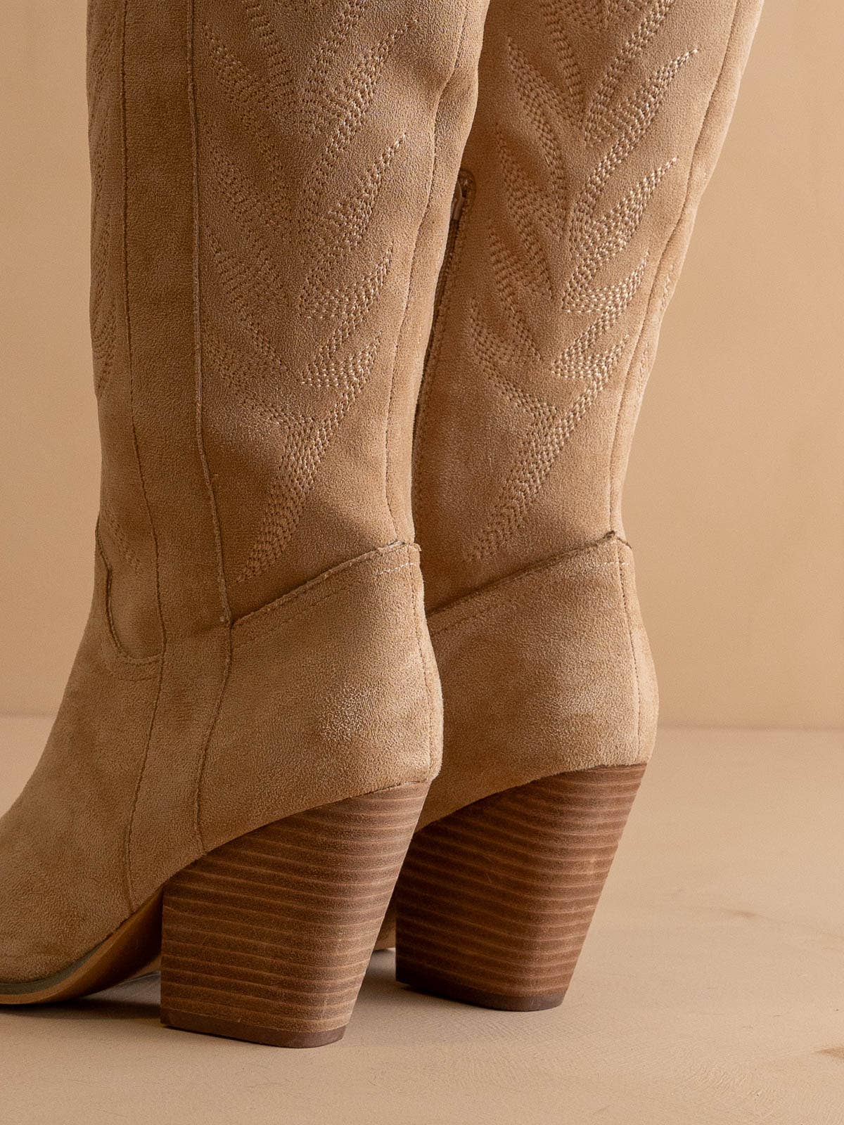 The Bronco Almond | Knee High Cowboy Western Boots