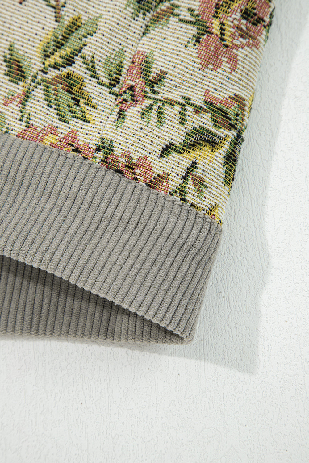 Sage Green Ribbed Retro Floral Patchwork Jacket