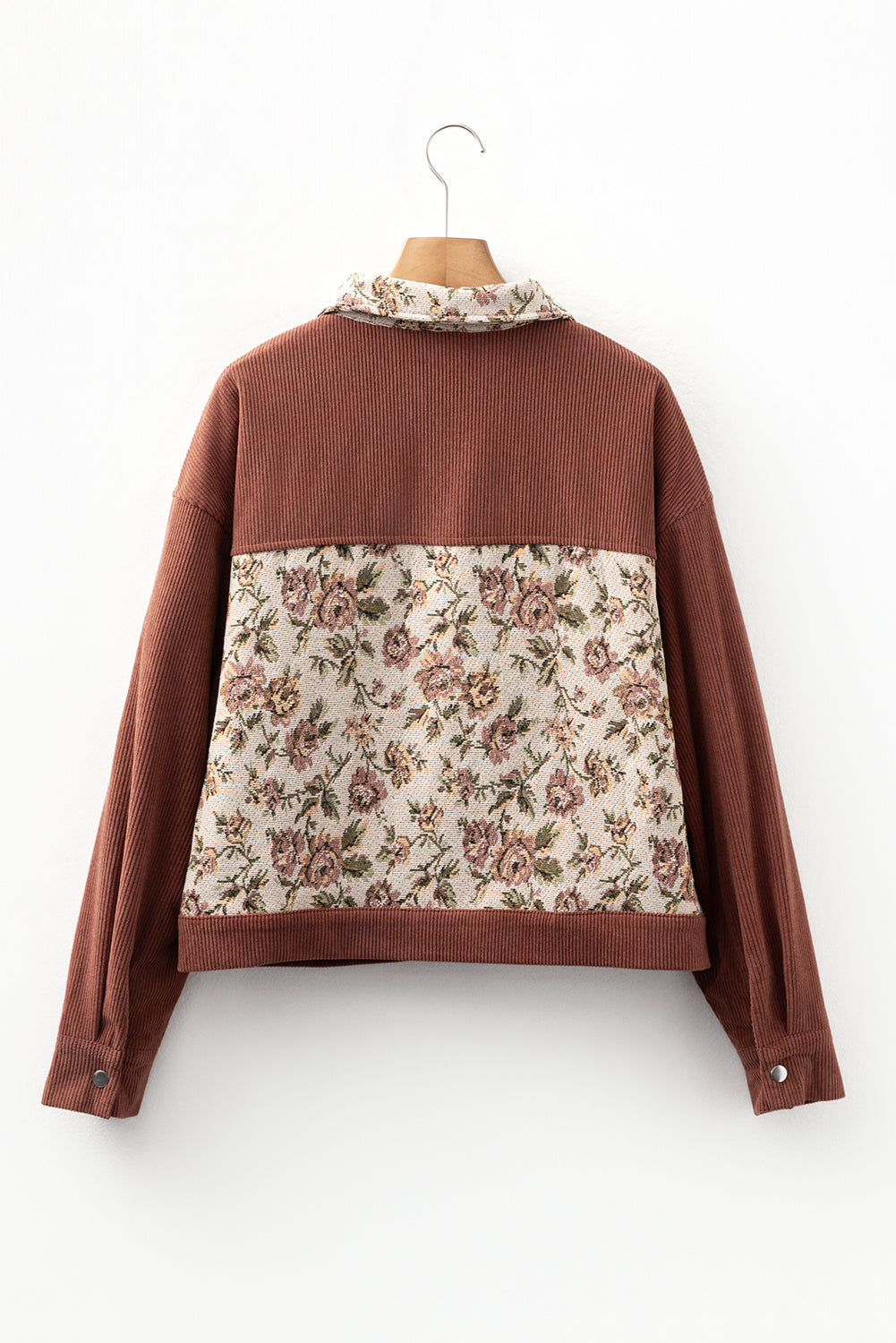 Sage Green Ribbed Retro Floral Patchwork Jacket