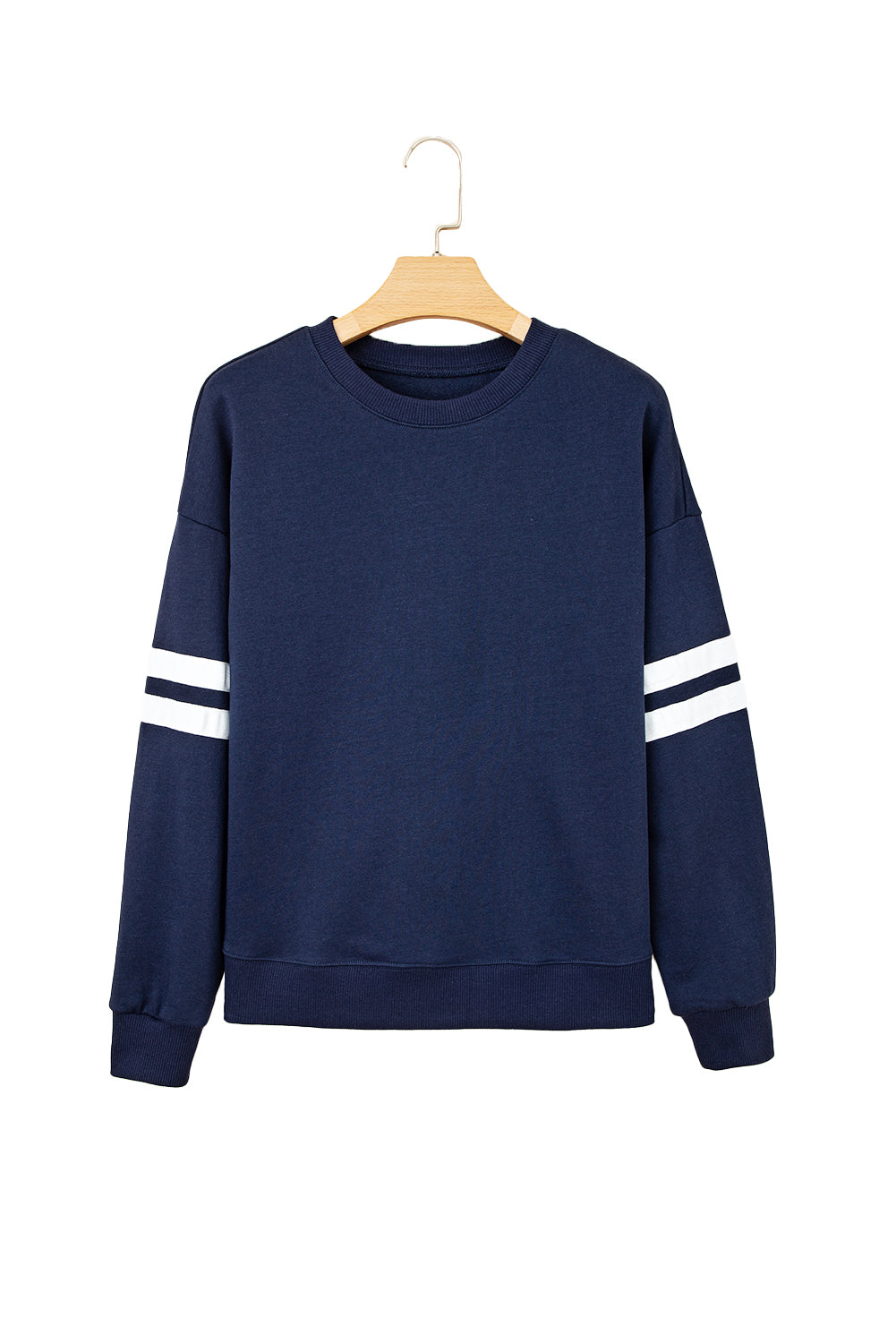 Evergreen Preppy Striped Sleeve Loose Sweatshirt