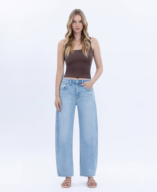 SUPER HIGH RISE CROP BARREL LEG JEANS T6875