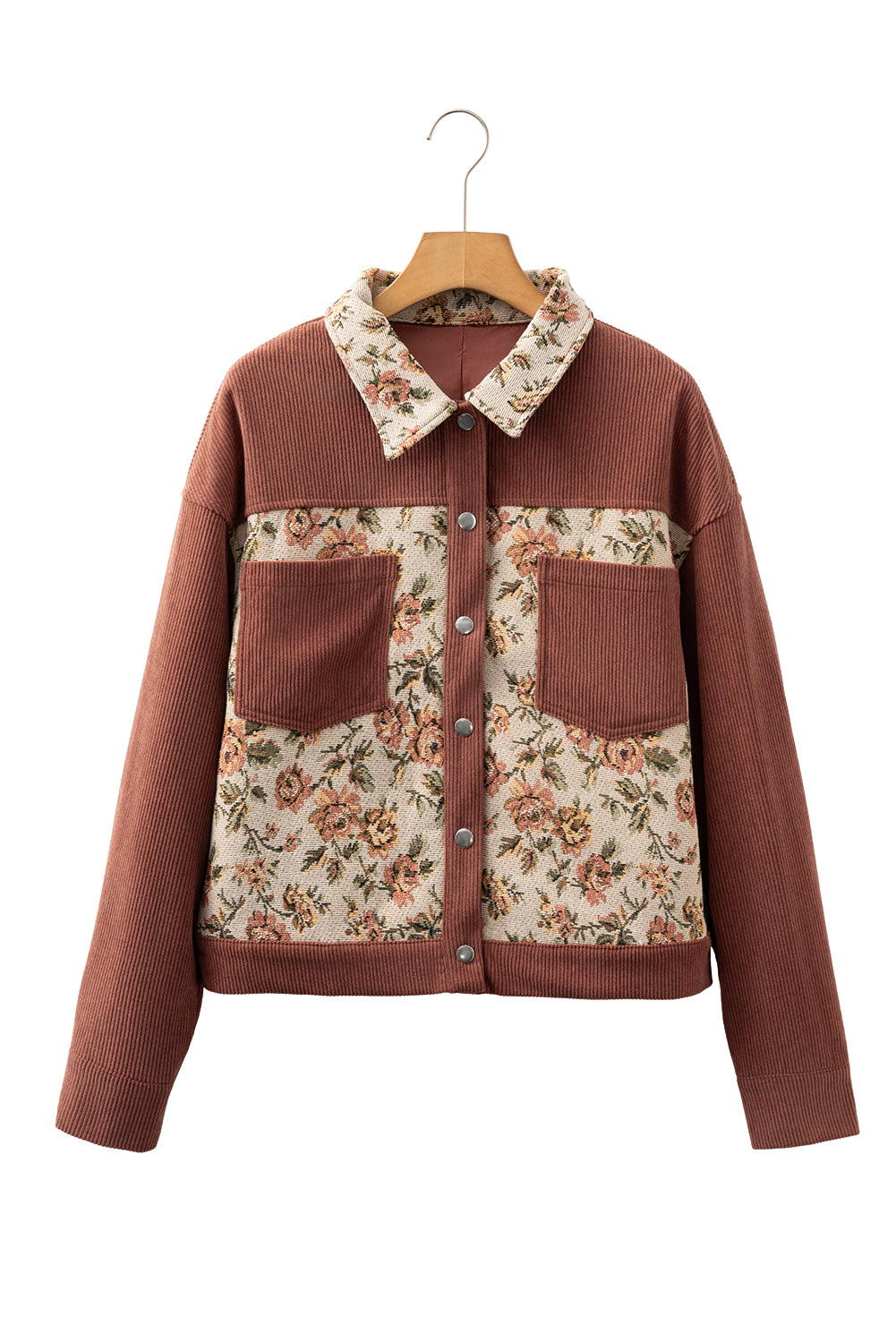Sage Green Ribbed Retro Floral Patchwork Jacket