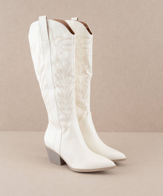The Samara White | Embroidered Western Tall Boot