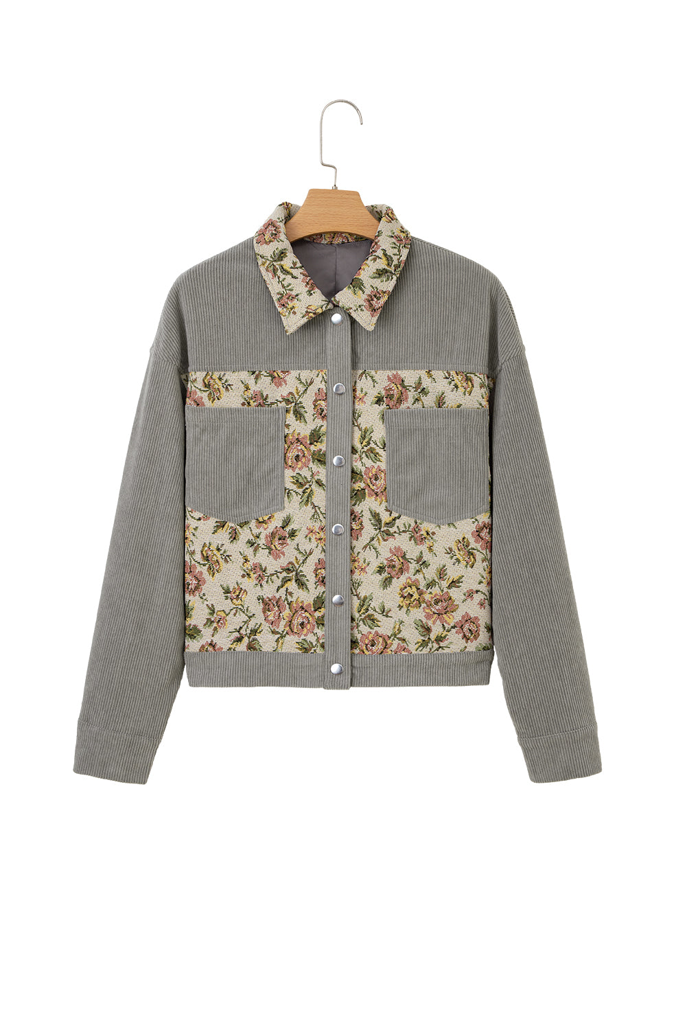 Sage Green Ribbed Retro Floral Patchwork Jacket