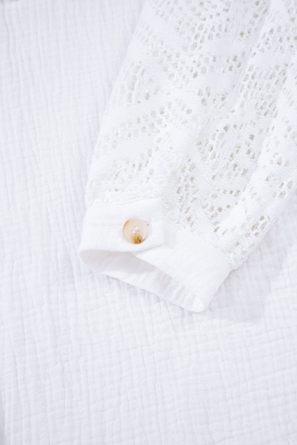 White Cotton Gauze Lace Patchwork Long Sleeve Shirt