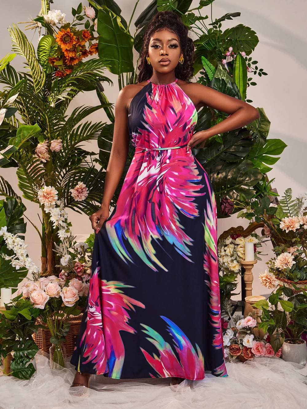 Sxy tropical print backless dress