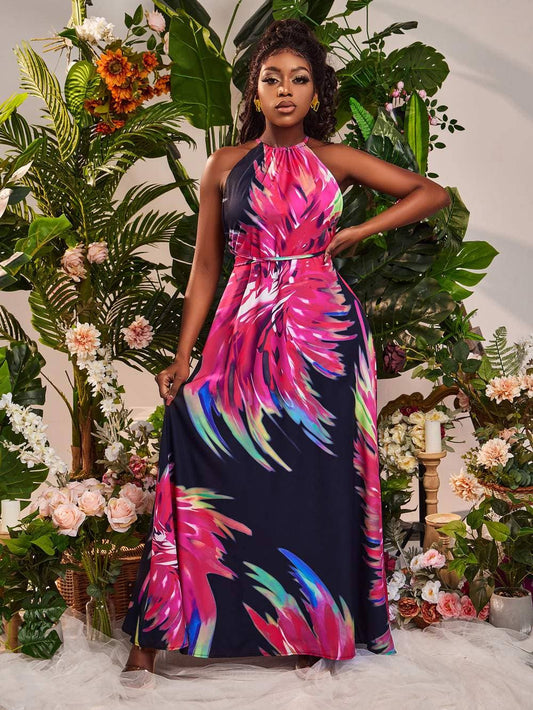 Sxy tropical print backless dress