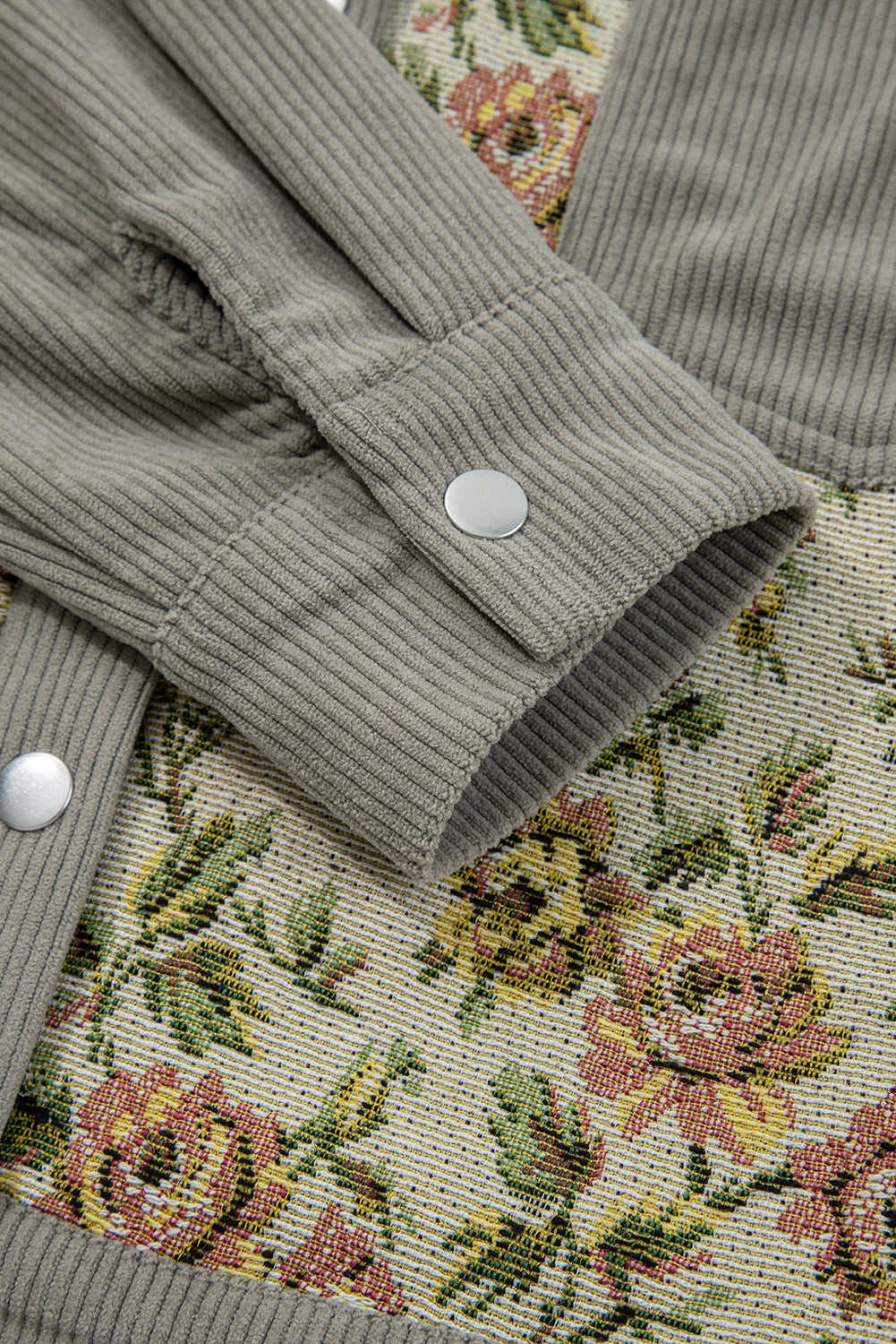 Sage Green Ribbed Retro Floral Patchwork Jacket