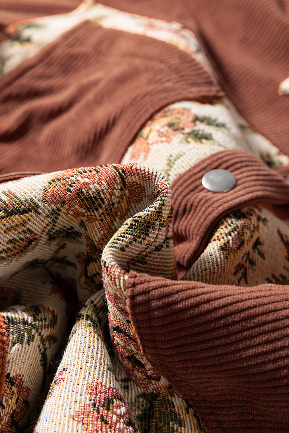 Sage Green Ribbed Retro Floral Patchwork Jacket