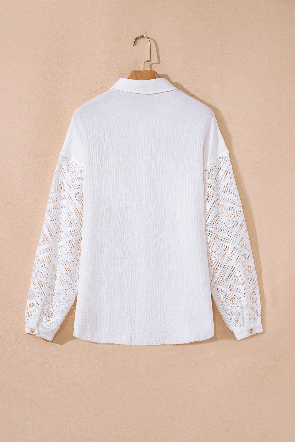 White Cotton Gauze Lace Patchwork Long Sleeve Shirt