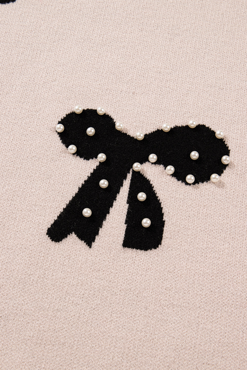Blackish Green Pearl Embellished Bow Pattern Loose Sweater